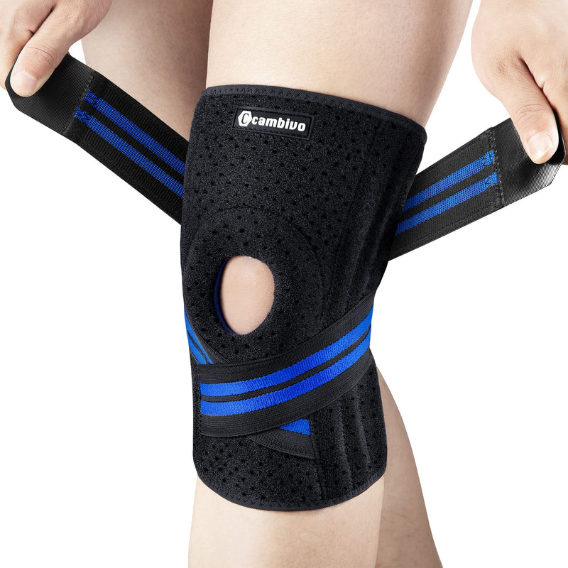 CAMBIVO Anti-chafing Knee Brace for Knee Pain with Side Stabilizers for Women and men, Adjustable Compression Knee Support with Patella Gel Pads, Relief Meniscus Tear, ACL, MCL, Arthritis (1 Pack) Medium Blue - BeesActive Australia
