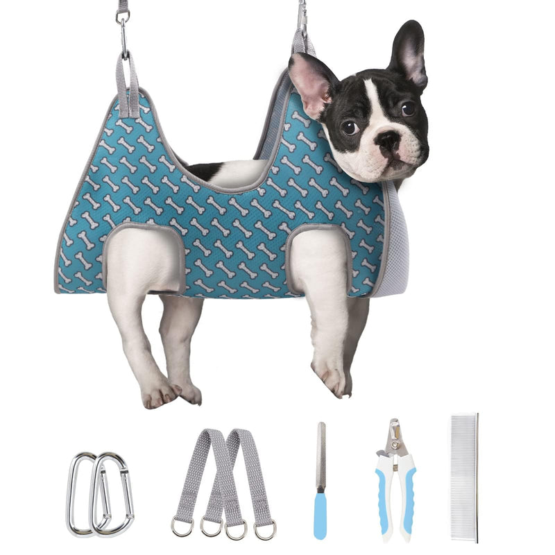 Supet Dog Grooming Hammock for Small Dogs Cat, Relaxation Pet Grooming Hammock Restraint for Nail Trimming (Coral Blue, S（ Legs Spacing：7-10.2" / Max W：15-35LBS）) S（ Legs Spacing：7-10.2" / Max W：15-35LBS） Coral blue - BeesActive Australia