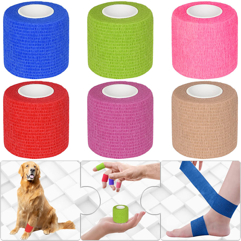 6 Pack 2 Inches Self Adhesive Bandage Wrap Breathable Cohesive Bandage Elastic Tape for Pets, Athletic, Sports, Wrist, Knee, Ankle(5 Yards Per Roll, Mixed Colors) 2 Inch - BeesActive Australia