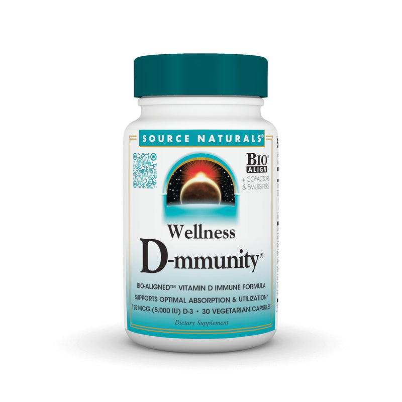Source Naturals Wellness D-mmunity, 125 mcg D-3-30 Vegetarian Capsules | Bio-Aligned® Vitamin D Immune Formula | Supports Optimal Absorbtion and Utilization*