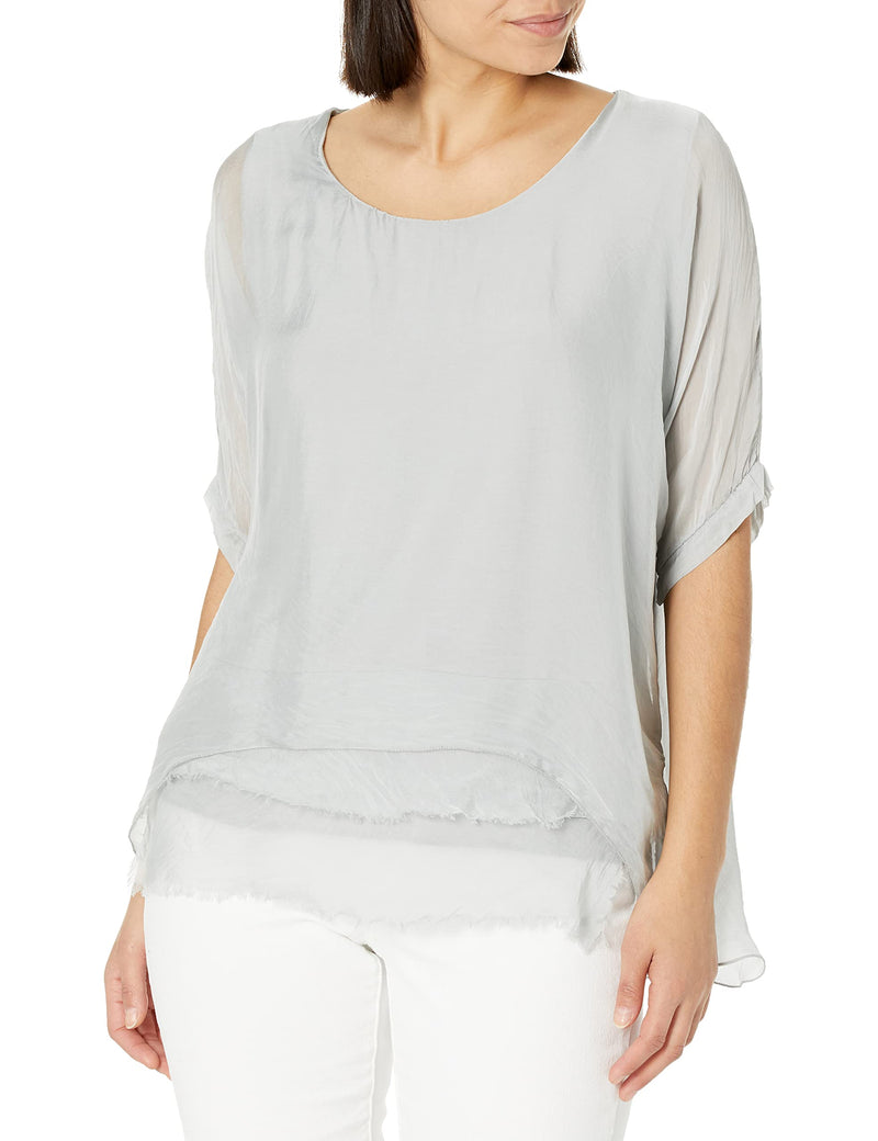 M Made in Italy Women's 3/4 Sleeve Scoop-Neck Tunic Blouse Large Silver - BeesActive Australia