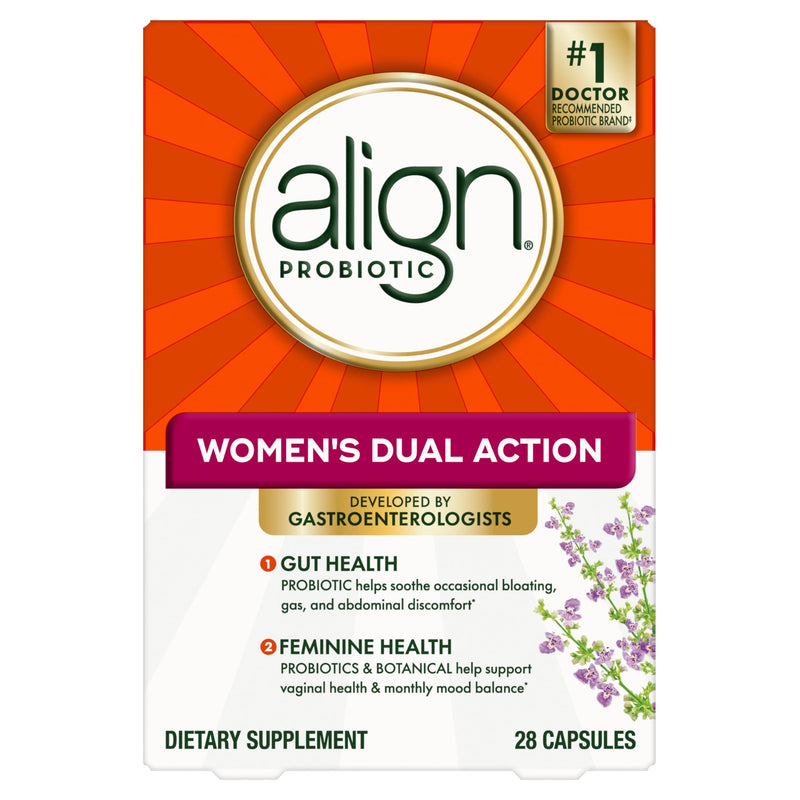 Align Probiotic, Women's Dual Action, Probiotics for Women, Multi-Strain Probiotic with Chaste Tree, Supports Feminine Health, Soothes Occasional Abdominal Discomfort, Gas, Bloating, 28 Capsules - BeesActive Australia