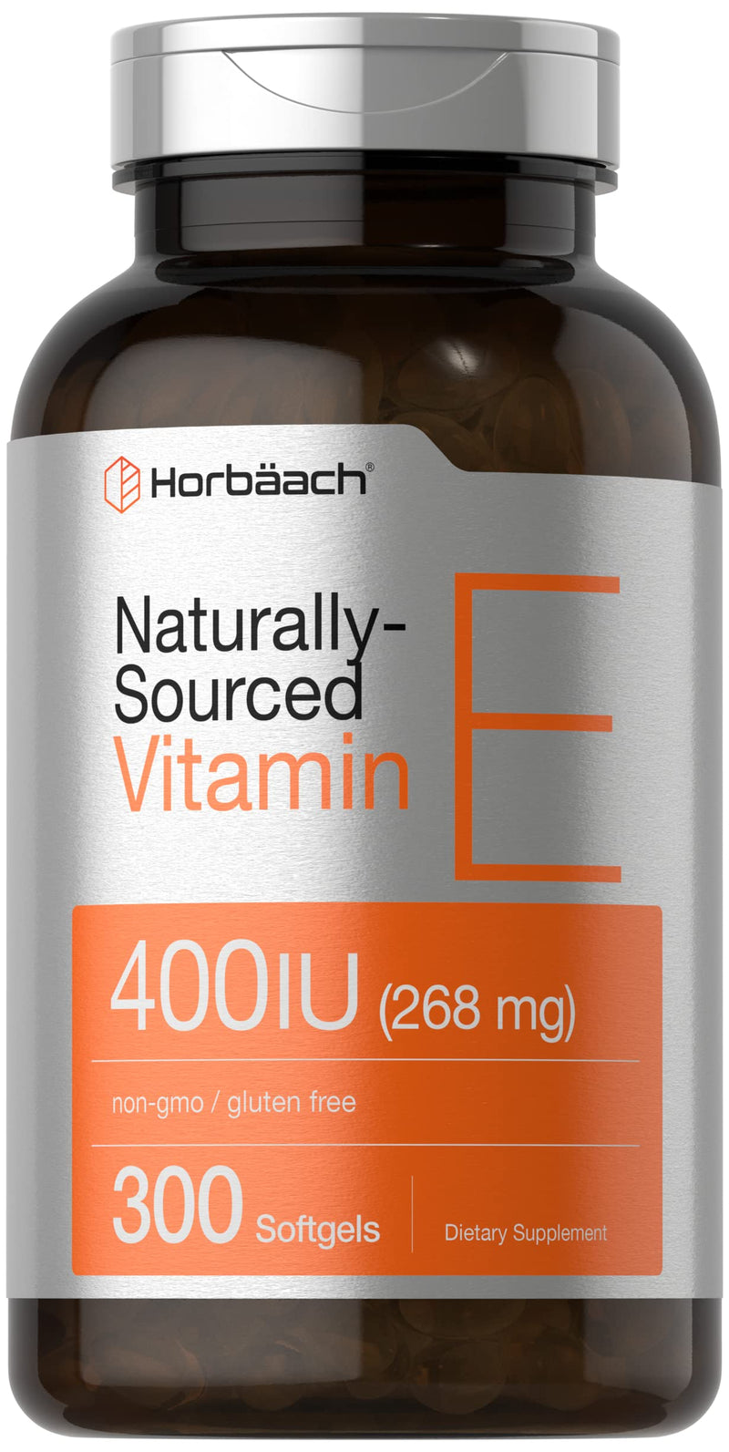 Horbäach Vitamin E Supplement | 400 IU (268mg) | 300 Softgel Capsules | D-Alpha Tocopherol | Non-GMO & Gluten Free Formula