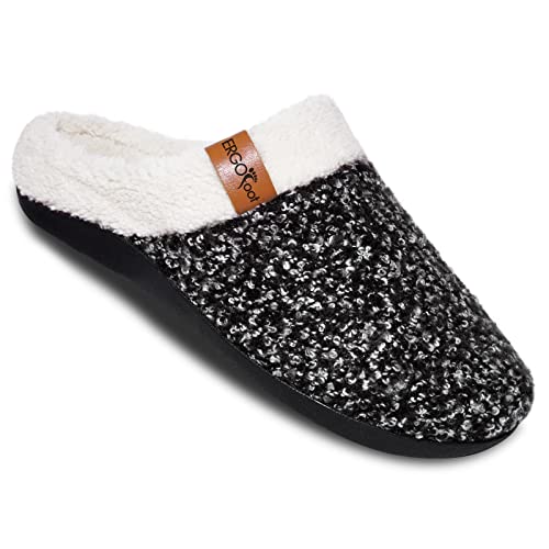 ERGOfoot Orthopedic Slippers with Arch Support for Women Men 8 Women/7 Men Black