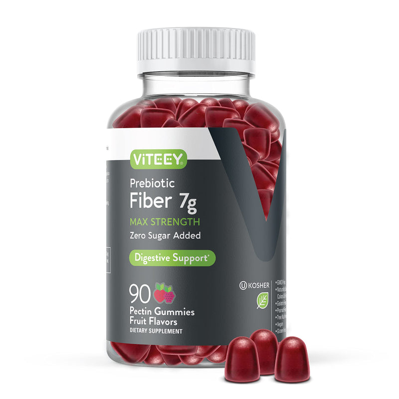Viteey Prebiotic Fiber Gummies for Adults, 7g | Gut Health & Digestive Soluble Fiber Supplement Gummies - Zero Sugar Added, Vegan, Gluten-Free - 90 Count 90 Count (Pack of 1)