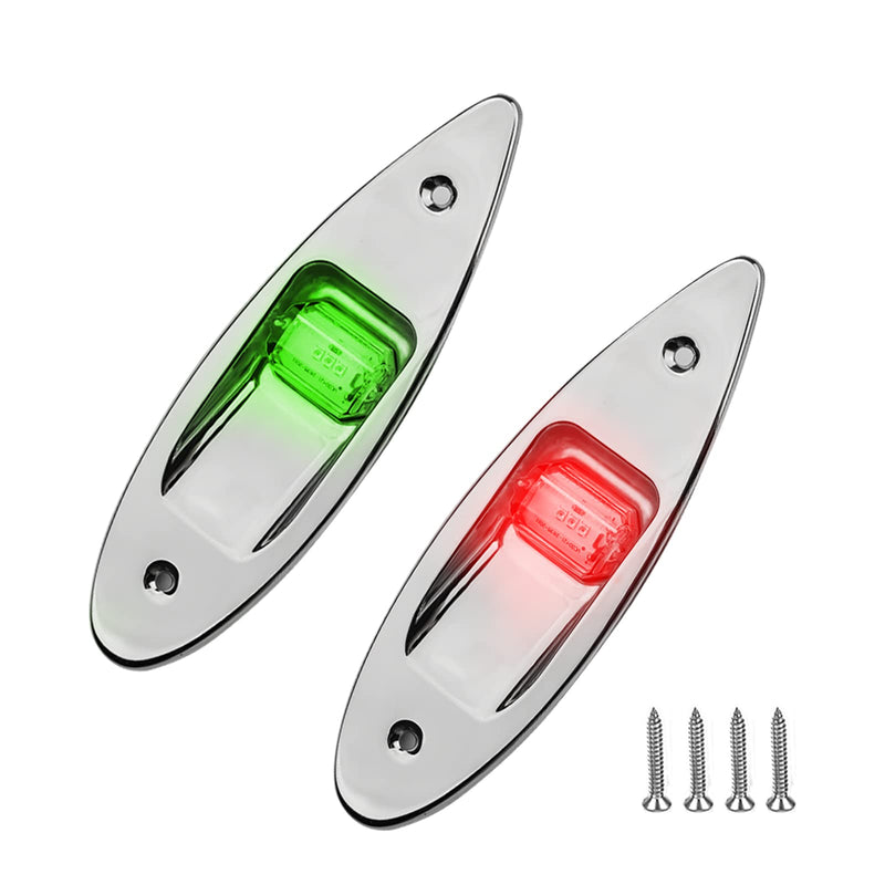 Marine Navigation Lights Red and Green Bow Light LED for Boat USCG 2 NM Waterproof 12 Volt Stainless Steel Side Flush Mounting 1 Pair