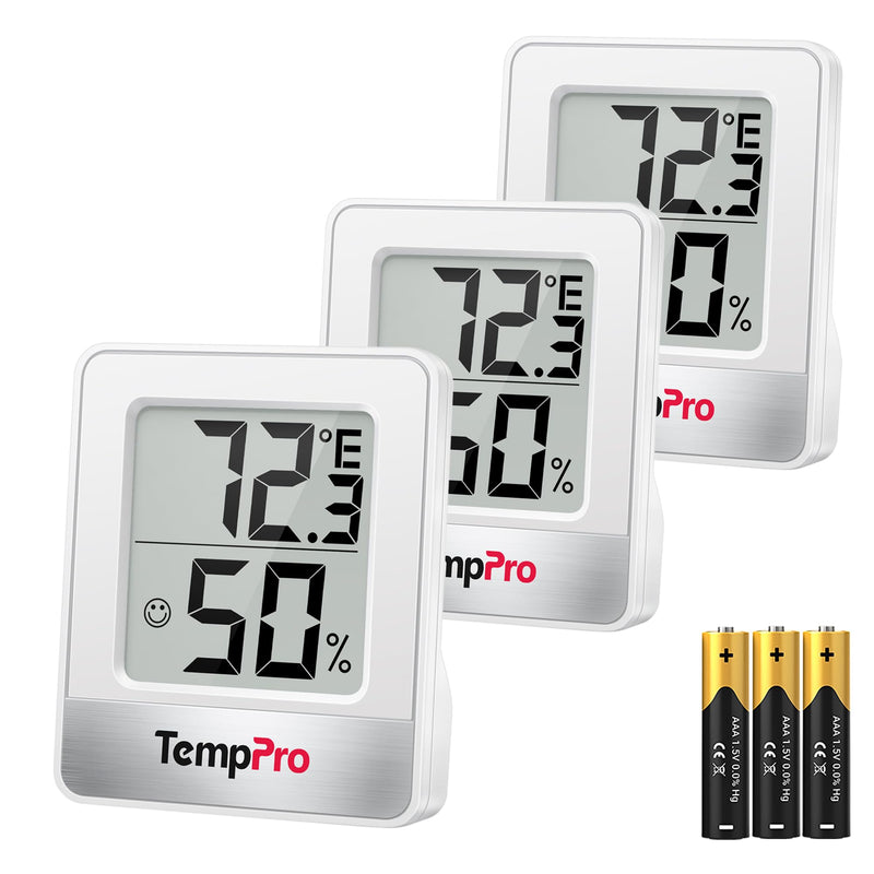 TempPro TP49 3 Pieces Digital Hygrometer Indoor Thermometer Humidity Meter Mini Hygrometer with Temperature and Humidity Monitor Outdoor and Room Thermometer Weather Station (Previously ThermoPro) Oyster White