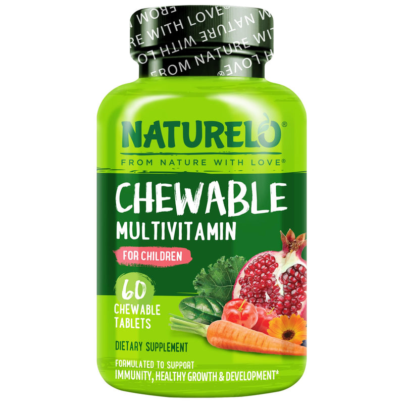 NATURELO Kids Vitamins Multivitamin, Whole Food Organic Fruit Blend, 60 ct | Chewable Vitamin for Kids 60 Count (Pack of 1)