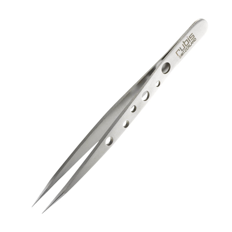 Rubis Hole Pattern Stainless Steel Pointed Tweezers for Precise Eyebrows and Hair Removal, The Elegance Collection,1K011 9.5, Made in Switzerland - BeesActive Australia