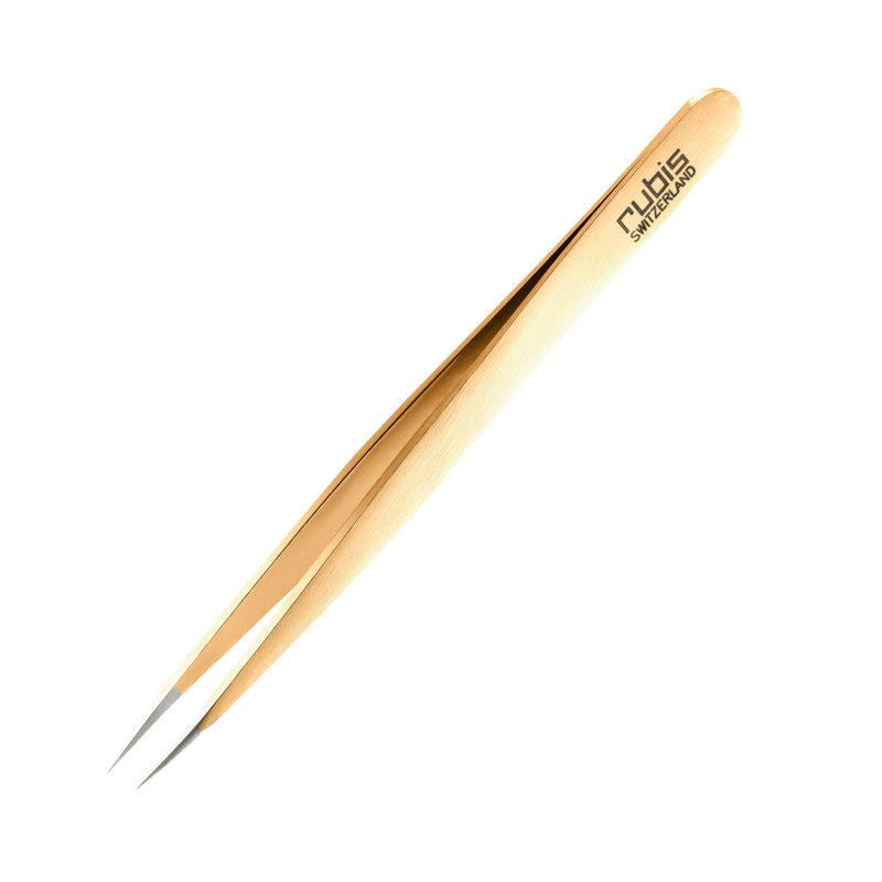 Rubis Stainless Steel Pointed Tweezers for Precise Eyebrows and Hair Removal, 1K003, Made in Switzerland, Gold - BeesActive Australia