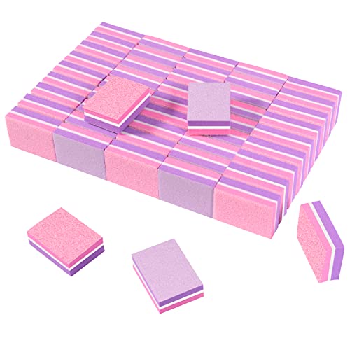 CGBE Nail Buffer (50 Pack), Buffer Block Nail File 100/180 Grit, Mini Nail Buffers Block Sponge Double Sided Nail File for Acrylic Nails Manicure Tools (Pink-Purple) Pink-purple