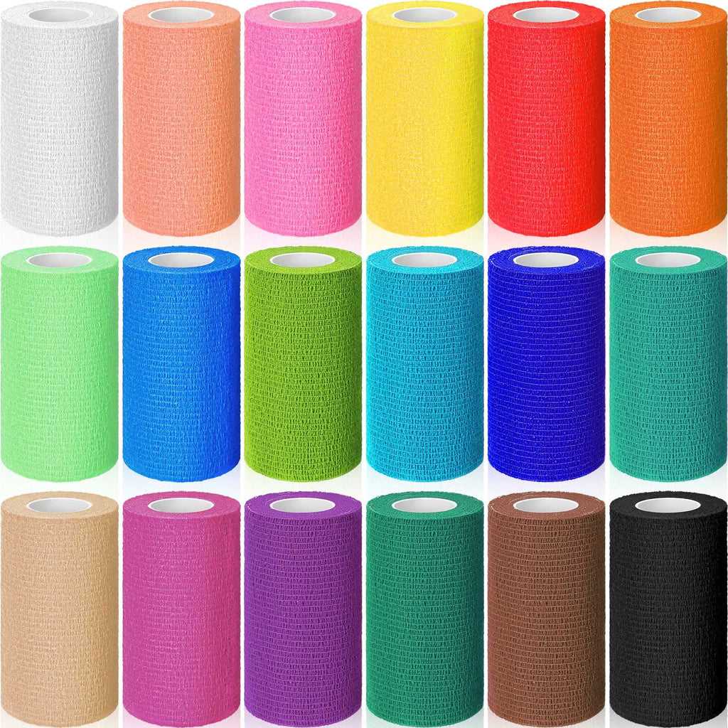 18 Pack Vet Wrap Self Adhesive Bandage Wrap Breathable Cohesive Bandage Wrap Rolls Waterproof Elastic Self Adherent Tape for Horses Athletic Wrist First Aid, 4 Inches by 5 Yards