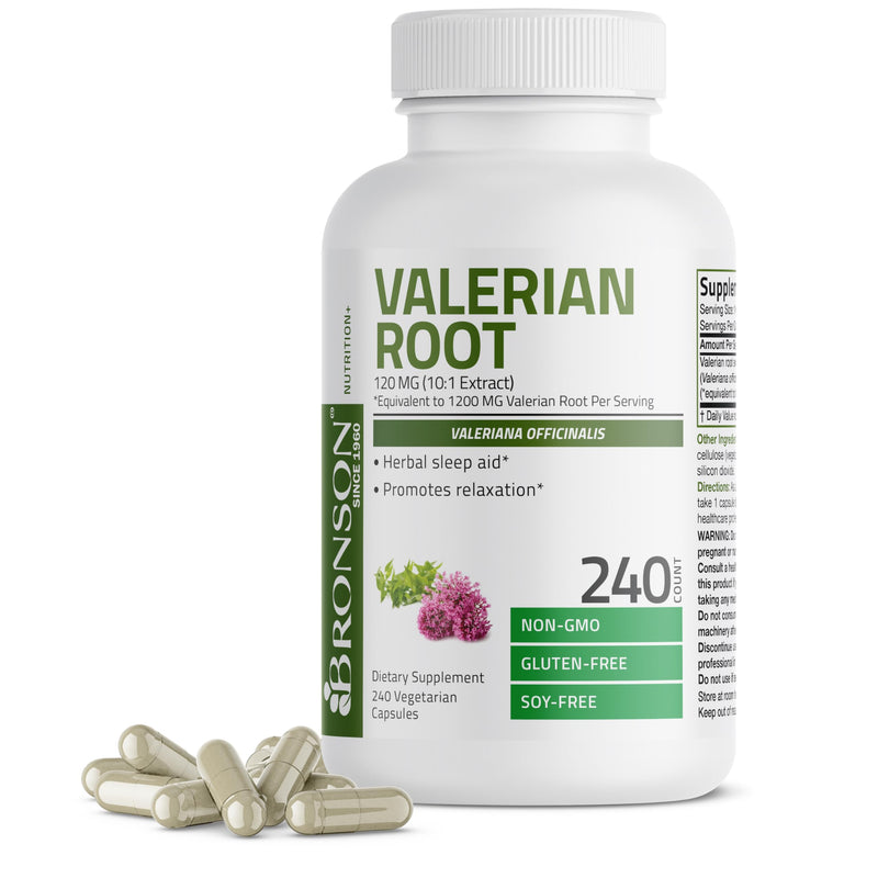 Bronson Valerian Root Capsules - Valerian Officinalis - Promotes Relaxation - Non-GMO, Soy-Free Gluten-Free, 240 Vegetarian Capsules Unflavored 240 Count (Pack of 1) - BeesActive Australia