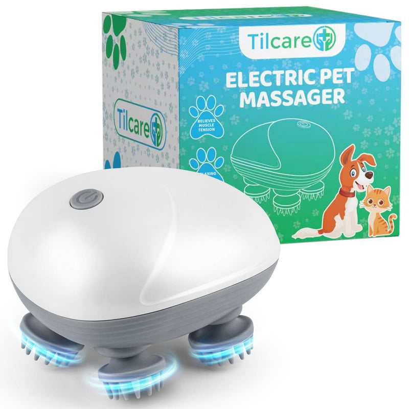 Tilcare Handheld Pet Massager for Dogs and Cats Electric Cat and Dog Massage Tool - Head and Back Scratcher for Relieving Tension, Tight Muscles and Stiffness with Four Rotating Massage Heads - BeesActive Australia