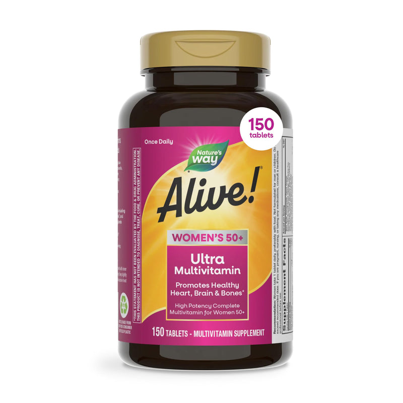 Nature's Way Alive! Women's 50 Plus Ultra Potency Multivitamin, 150 ct | Complete and High Potency Formula with Vitamin D3, C, E, and Methylated B12; Supports Heart, Brain, and Bone Health*. 150 Count (Pack of 1)
