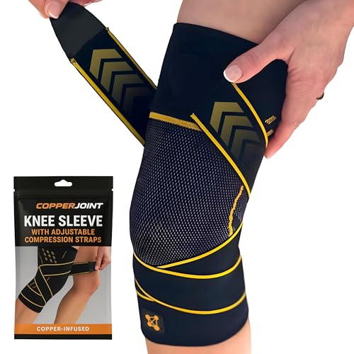 CopperJoint Adjustable Knee Sleeve with Straps Women & Men, Single, Medium w/Strap (Single)