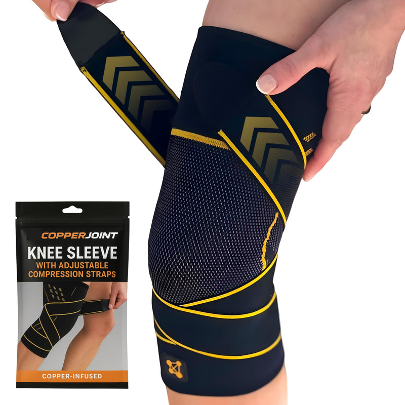 CopperJoint Pull On Knee Brace Women Workout - Copper Infused Knee Sleeves for Men, Elastic Compression Knees Support Braces for Fitness, Volleyball, Basketball, Running, Sports XL X-Large w/Strap (Single) - BeesActive Australia