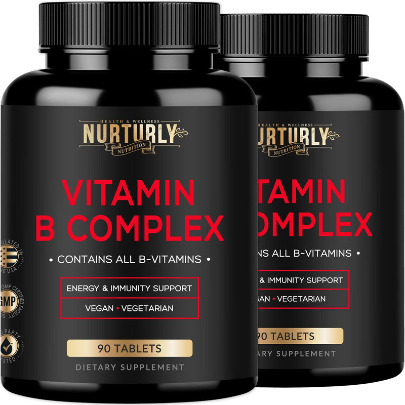 Vitamin B Complex - Contains All Essential B Vitamins - B1, B2, B3, B5, B6, B7, B9, B12 and Biotin - Super B Complex Vitamins for Energy, Immunity Support - 180 Tablets Vitamin B Tablet - 90 Count (Pack of 2)