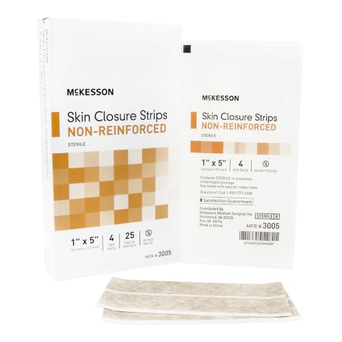 McKesson Skin Closure Strips, Sterile, Tan, Non-Reinforced, 1 x 5 in, 25 ct