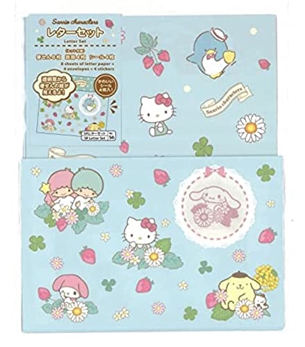 YAMANO SHIGYO Sanrio Characters B Window Open Letter Set 8 Writing Paper + 4 Envelopes + 4 Stickers Made in Japan D21D, Blue (No,56) - BeesActive Australia