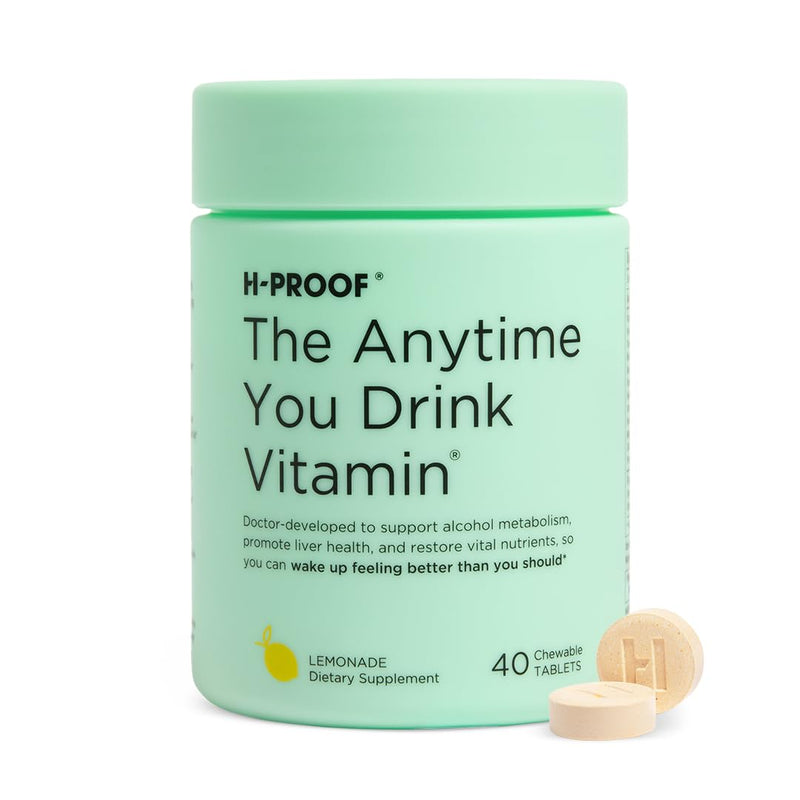 H-PROOF The Anytime You Drink Vitamin, Lemonade, 40 Chewable Tablets | 20 Servings, Supports Liver Health, Replenishes Electrolytes for Hydration, DHM, Milk Thistle, L-Glutathione, Vitamins B & C