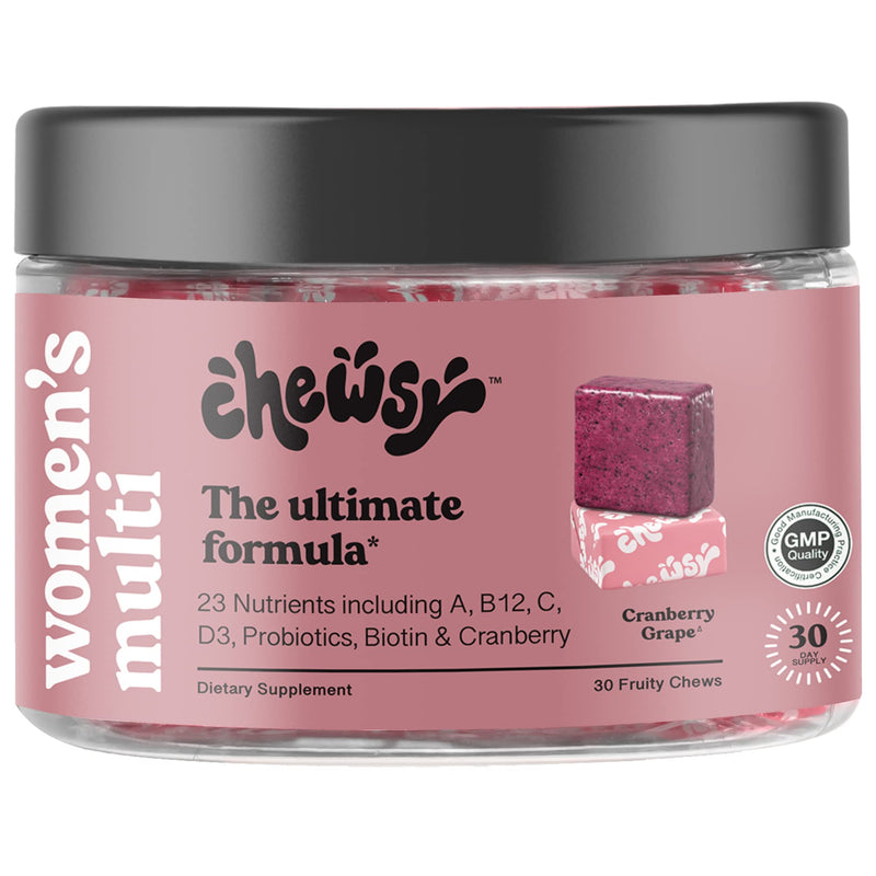 CHEWSY Women's Multivitamin - Immune & Energy Support - 23 Nutrients Including A, B12, C, Folic Acid, Probiotics, Biotin, Cranberry - 30-Day Supply Women's Multi 30 Count (Pack of 1)