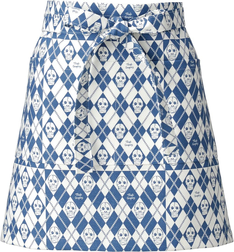 Shirayuki Waist Apron with four big pockets 100% cotton canvas. Made in Japan. Kitchen Aprons, Half Apron for Crafts, Garden Happy Skull Blue - BeesActive Australia