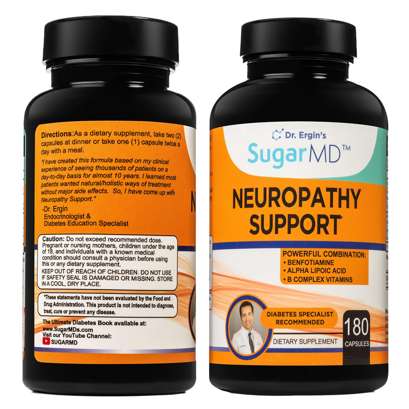 SugarMD Neuropathy Support Supplement – 180 Nerve Supplement Capsules with Alpha Lipoic Acid, Benfotiamine & Vitamin D3 B6 B12 - Nerve Support for Feet Hands Fingers & Legs - 90 Day Supply