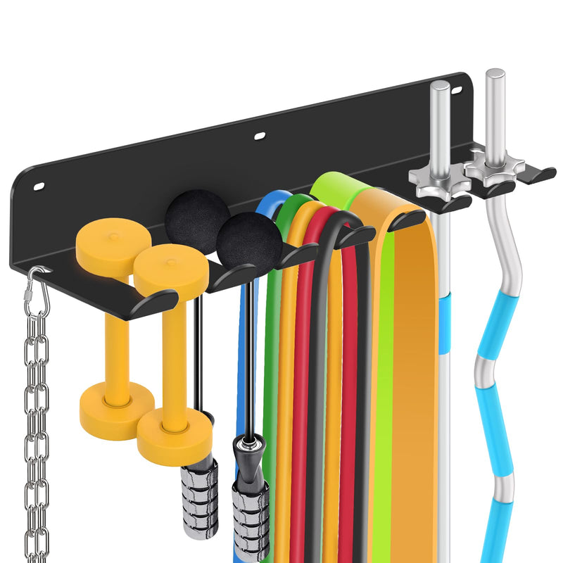 FizLig Gym Equipment Storage Rack - Multi-Purpose Home Gym Organization Storage Wall Mount for Resistance Bands, Jump Ropes, Lifting Belt, Chains, Barbells (16" / 8 Prongs) - BeesActive Australia