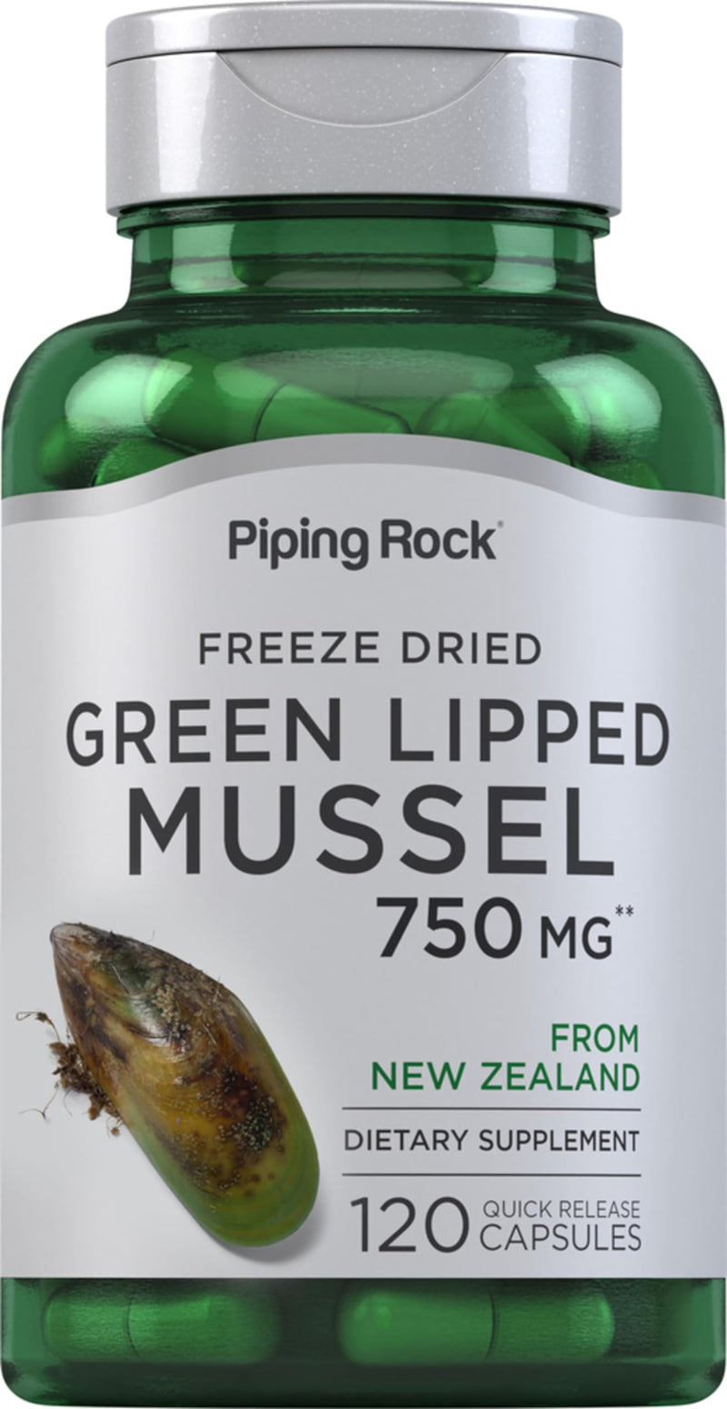 Piping Rock Green Lipped Mussel | 120 Capsules | Supplement for Humans | Freeze Dried from New Zealand | Non-GMO, Gluten Free 120 Count (Pack of 1)