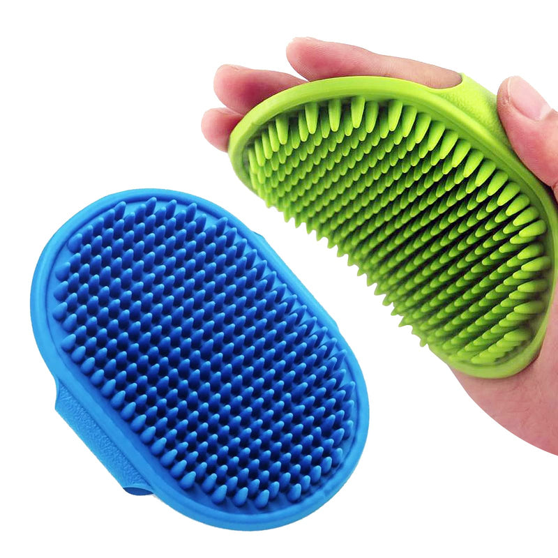 Pet Shampoo Bath Brush Soothing Massage Rubber Comb with Adjustable Ring Handle for Long Short Haired Dogs and Cats Grooming, 2 PCS pack of 2 Blue+Green - BeesActive Australia