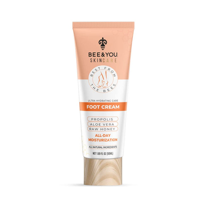 BEE and YOU 100% Natural, Foot Cream Moisturizer for Dry Cracked Feet, Propolis Extract, Aloe Vera, Raw Honey, Shea Butter, Coconut Oil, Vitamin B5, Zinc, 1.69 fl oz