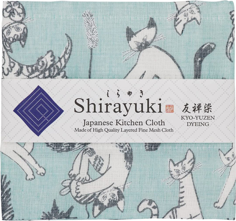 Shirayuki Japanese Kitchen Cloth KYO-YUZEN. Made Layered Fine Mesh Cloth. Dish Wipe, Table Wipe, Hand Wipe. Made in Japan (Blue, Meow Meow) Blue - BeesActive Australia
