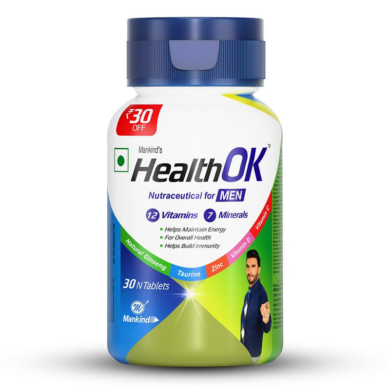 Mankind Health Ok With Multivitamin, Multimineral and Amino Acids, Helps Improve Energy, Maintains Overall Health, Builds Immunity, 30 Tablets