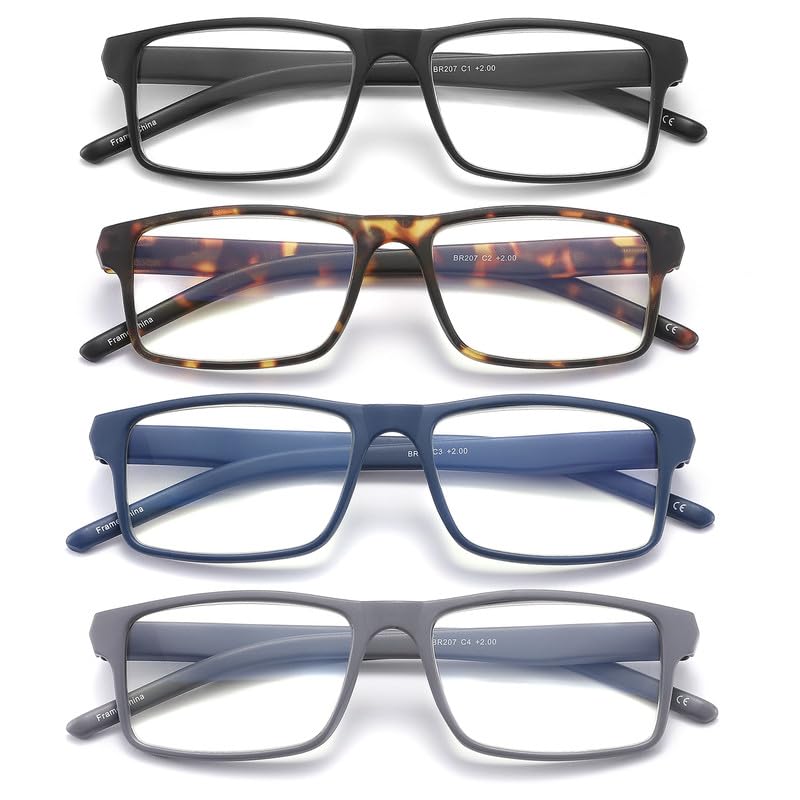 4 Pack Reading Glasses Blue Light Blocking for Men Women,Rectangular Frame Computer Readers with Spring Hinge,Anti Eyestrain/UV Ray Eyeglasses (1.5x) 4 Pack Mix 1.5 x - BeesActive Australia