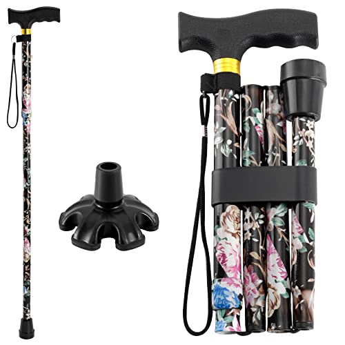 Walking Cane PANZHENG Cane for Man/Woman | Mobility & Daily Living Aids | 5-Level Height Adjustable Walking Stick | Comfortable Plastic T-Handle Portable Walking Stick Folding Cane Cane-Black print
