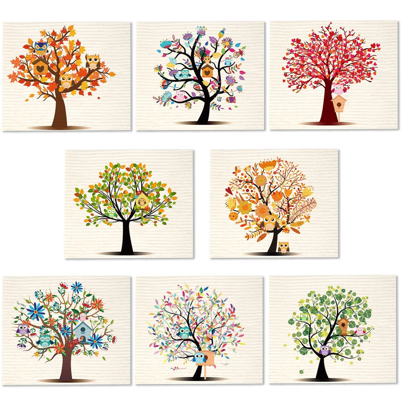 8 Pieces Mixed Trees Owls Swedish Kitchen Dishcloths Washable Reusable Sponge Cleaning Cloths Absorbent Dish Cloth Mixed Trees Dishcloths Drying Cleaning Wipes Dish Towels for Kitchen Bar Counter - BeesActive Australia