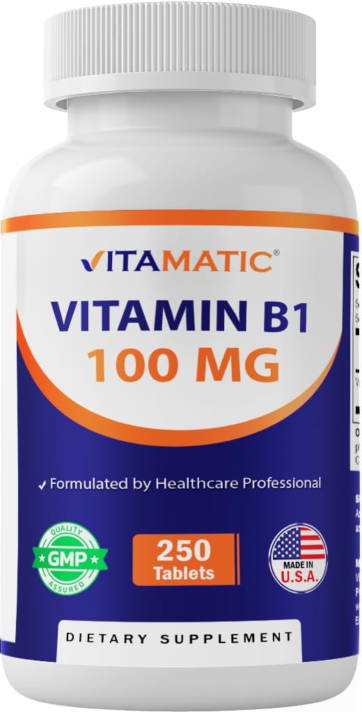 Vitamatic Vitamin B1 100 mg, 250 Tablets, Non-GMO, Thiamine | Support Energy Metabolism & Nervous System Health*, Gluten Free, Made in USA 250 Count (Pack of 1)