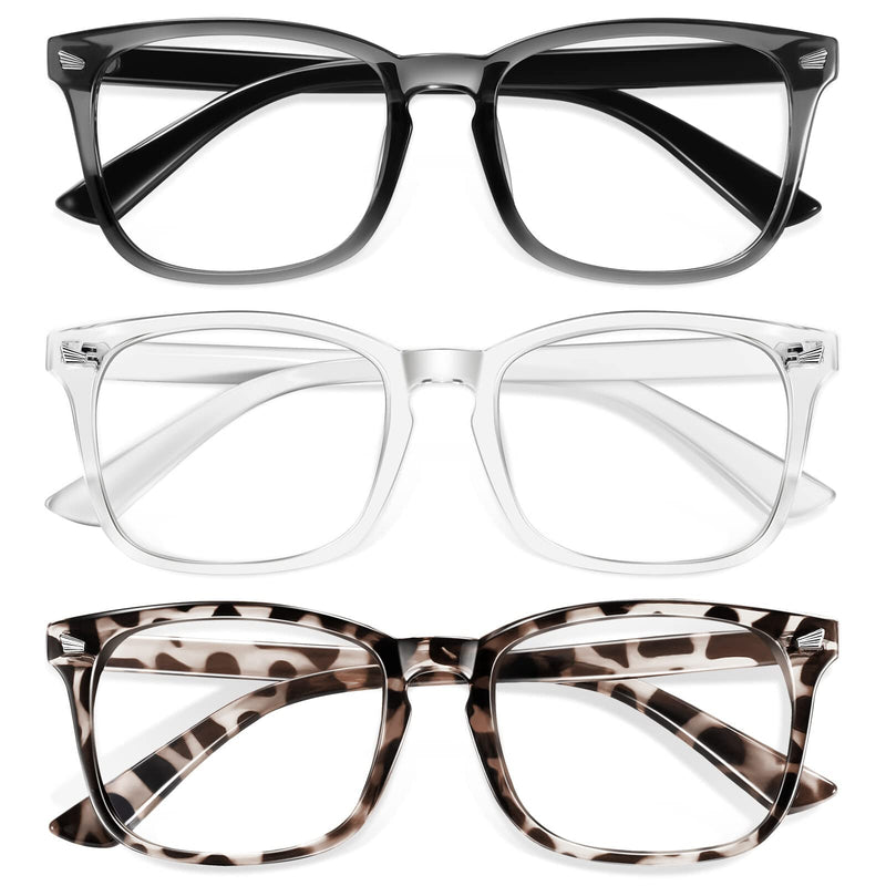 Blue Light Gla-sses for Kids 3 Pack Blue Light Blocking Gla-sses for Girls Boys Computer Gaming Screen Gla-sses, Anti Glare Eyestrain Teen Fashion Gla-sses Age 3-10 (Grey Black+Transparent+Leopard) Grey Black+transparent+leopard - BeesActive Australia