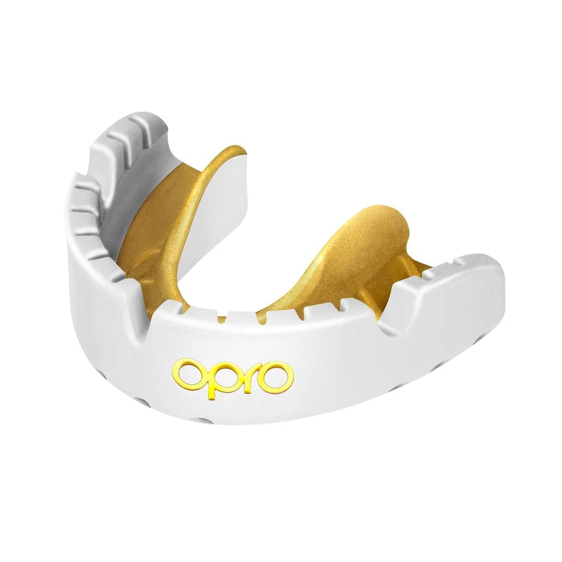 OPRO Gold Level Braces Mouth Guard, Moldable Mouthguard for Comfort & Fit for Boxing, Hockey, MMA, UFC, Football, Braces Protection, Youth & Adult Mouthguard with Case Included, White White/Gold - BeesActive Australia