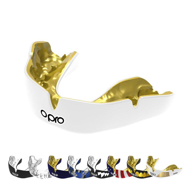 OPRO Instant Custom-Fit Mouth Guard, Dentist-Level Comfort, Protection & Fit - Moldable Mouthguard for Football, Boxing, Rugby, MMA, BJJ, UFC Mouth Piece- Includes Mouth Guard Case (White, Adult) - BeesActive Australia
