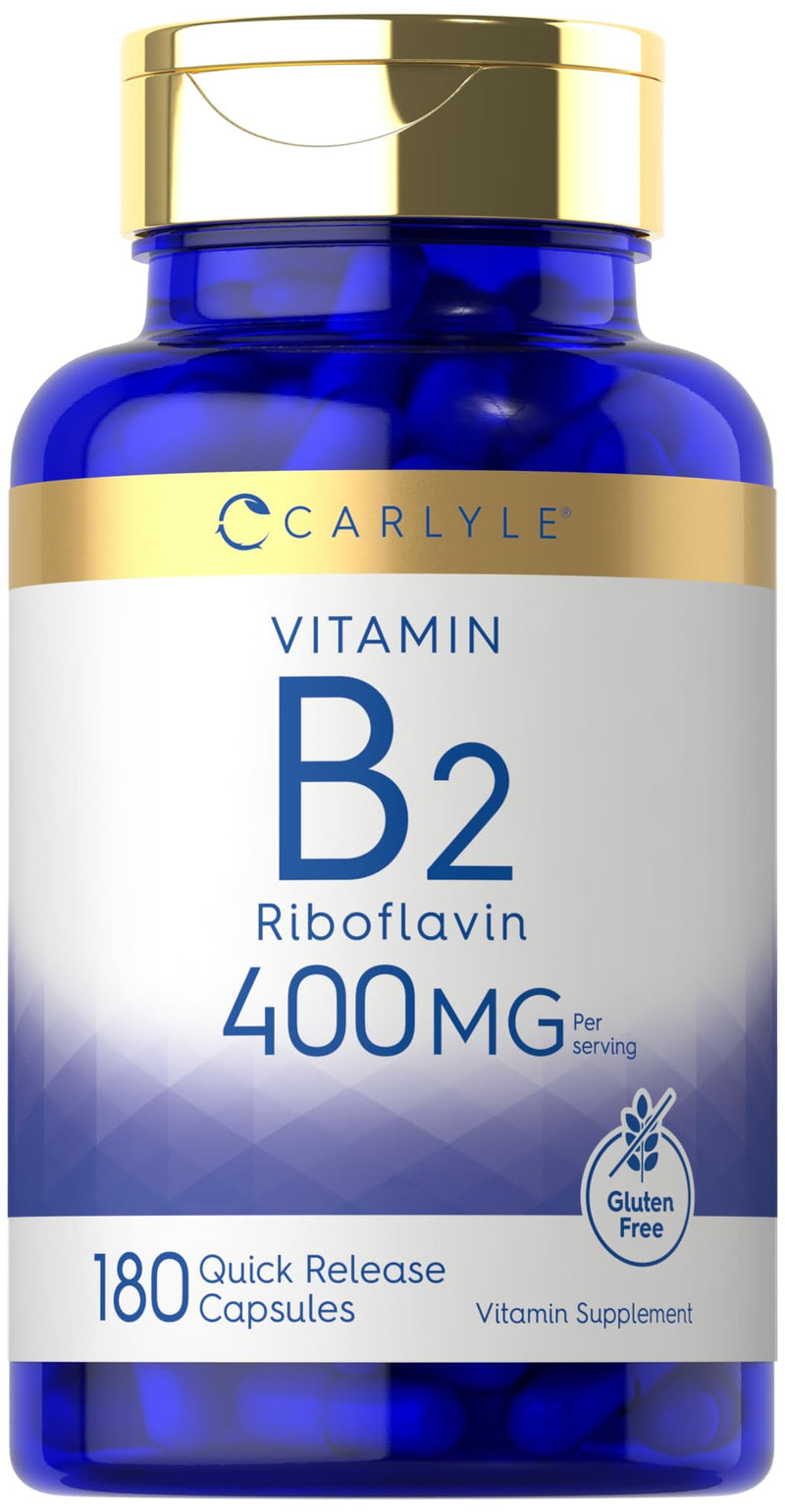 Carlyle Vitamin B-2 400mg | 180 Count | B2 Riboflavin | Non-GMO, Gluten Free Supplement
