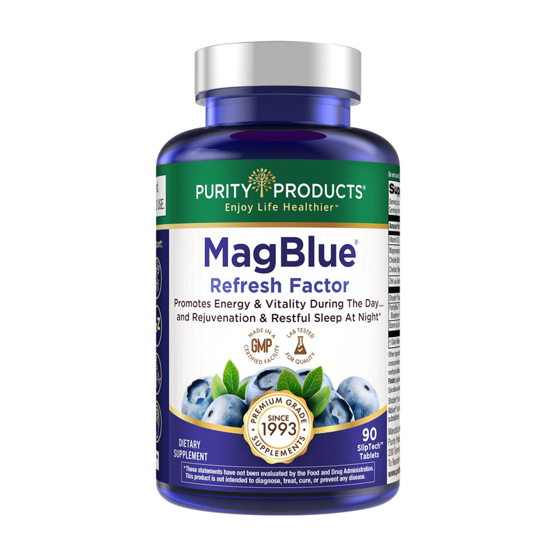 Purity Products MagBlue Refresh Factor Magnesium Bisglycinate + Ashwagandha | Restful Sleep, Rejuvenation, Stress Relief & Cortisol Support - with Vitamin D3, Zinc & Boron - 90 Tablets