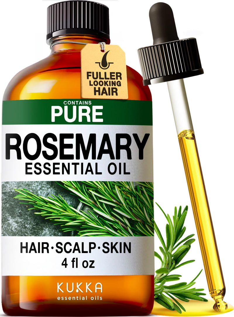 KUKKA Rosemary Essential Oils - 4 Fl Oz - for Hair, Skin, Diffuser, Aromatherapy & DIY Soap Making Scent 4.00 Fl Oz (Pack of 1)