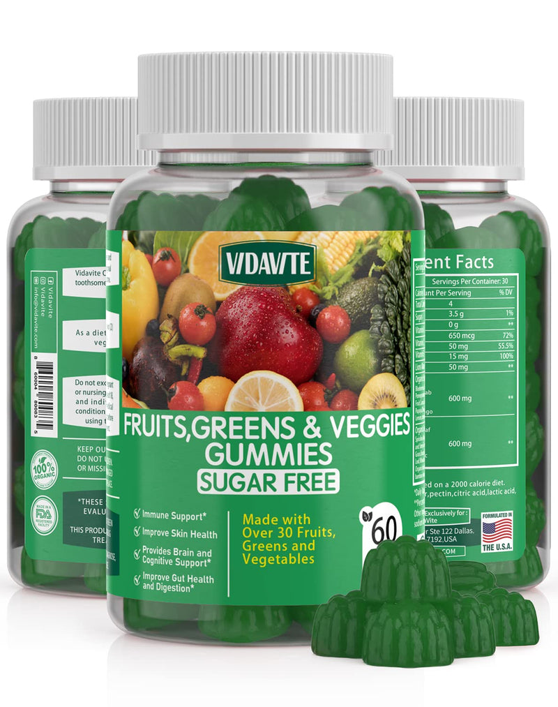 Sugar-Free Fruit and Veggie Gummies — 35+ Greens, Fruit and Vegetable Vitamins to Boost Immunity, Skin & Gut Health — Ideal Fruit and Vegetable Supplement for Adults & Kids (60 Gummies) - BeesActive Australia