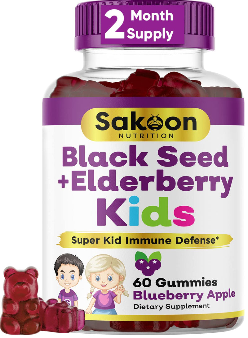 Sakoon nutrition Elderberry Gummies for Kids with Black Seed Oil, Immune Support, with Vitamin C and Zinc, Delicious Berry Flavor, 60 Gummies