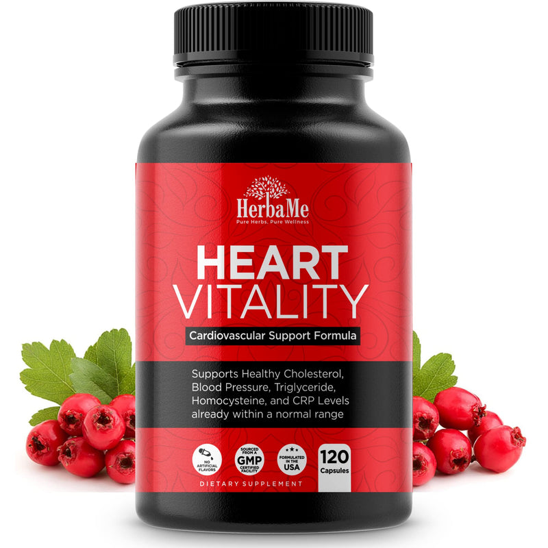 HerbaMe Heart Health Supplement for Circulation & Blood Flow Support | L-Arginine, L-Citrulline, Hawthorn & CoQ10 for Vascular Function, Cardiovascular Wellness & Daily Vitality, 120 Capsules