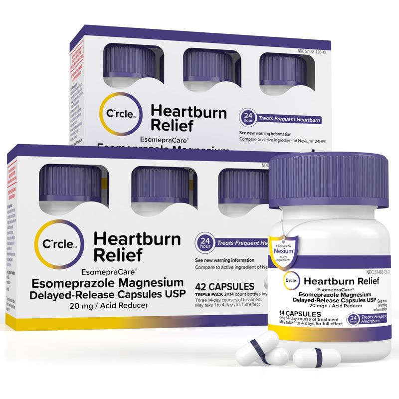 Esomeprazole Magnesium 20mg Capsules - Heartburn Medicine - 24 Hour Acid Reducer - Delayed Release Mini Capsules - Acid Reflux Medicine and Digestive Support - Six 14 Ct Bottles 84 Count