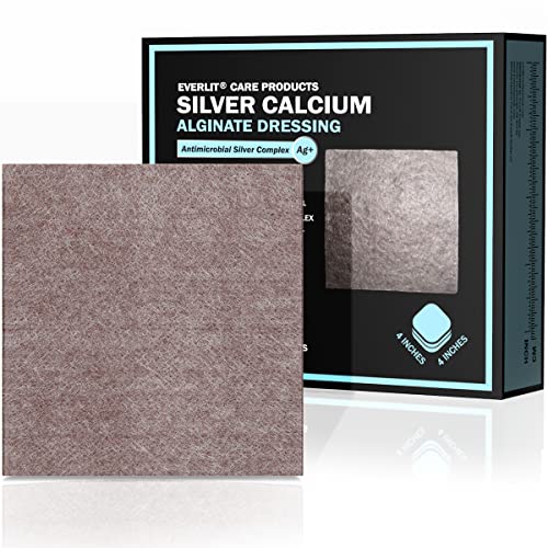 EVERLIT AG Silver Calcium Alginate Wound Dressing | Absorbent Non-Stick Sterile Dressing Pad | Gentle Hemostatic Gauze with Natural Gelling Fiber for Wound Care (4" x 4" | Pack of 10) 4" x 4" | Pack of 10