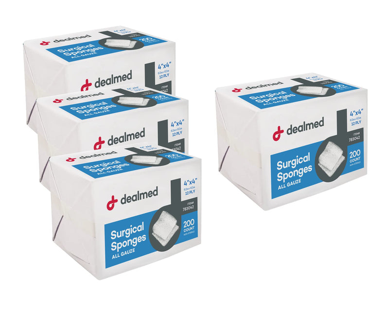 Dealmed 4" x 4" Surgical Sponges, 8-Ply, Non-Woven Absorbent Gauze Sponges for Wound Care, First Aid Kits and Medical Facilities, 200 Count (Pack of 4) 4” x 4” 4 Pack - BeesActive Australia